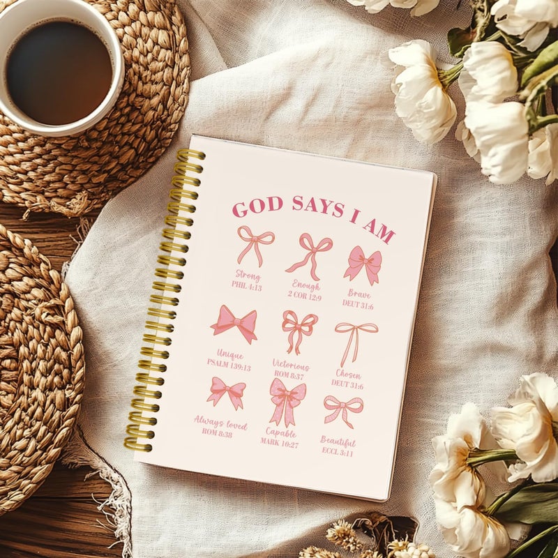 THDSE Bible Journal for Women, Christian Prayer Journal Pink Notebook Gifts for Teen Girls Kids, Bible Study Supplies, Coquette Preppy Bows Cute Church Faith Journaling Hardcover Spiral Notebook 5.5 X 8.3 - Image 3